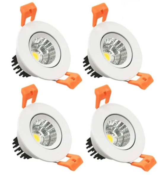 3W Adjustable COB LED Downlight - 2700K–6000K - White/Black/Gold/Silver Housing - TRIAC Dimmable - 100–130V / 200–240V AC - 4-Pack - Ambient & Accent Lighting
