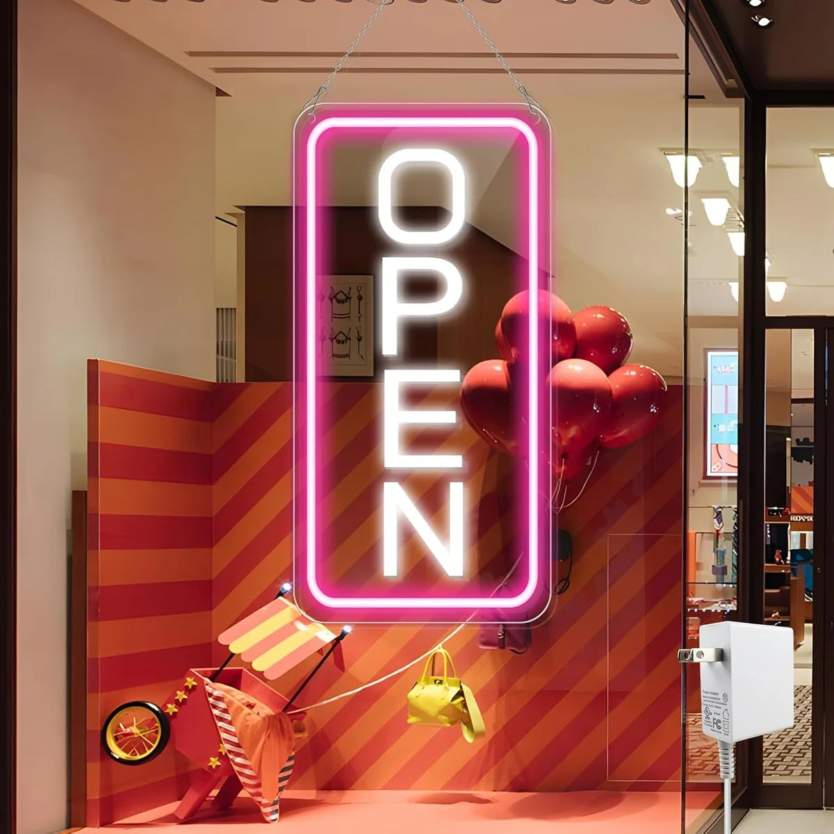 OPEN LED Store Signs – Vertical Rectangular | 3 Glow Color Options | 16×9 inch | Window Hanging |   Plug & Play for  Store Entrances & Business Locations