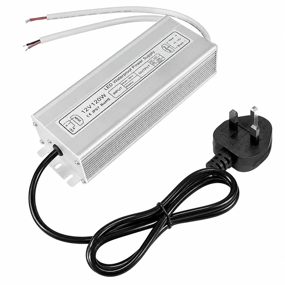 12V Outdoor Waterproof LED Power Supply 110W–280W, 90–265V Input, Single Wire Output, Aluminum Housing, Landscape & Outdoor Lighting, CE/RoHS/FCC Certified, Waterproof Transformer for Outdoor Lighting, US/UK/EU Plug