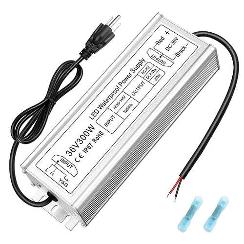 36V Outdoor Waterproof LED Power Supply 100W–400W, 90–140V Input, Single Wire Output, Aluminum Housing, Landscape & Outdoor Lighting, CE/RoHS/FCC Certified, Waterproof Transformer for Outdoor Lighting, US Plug
