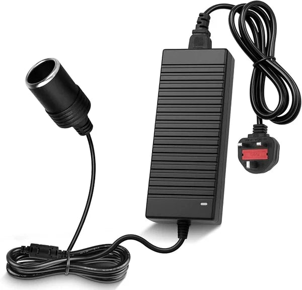 120W Desktop LED Adapter Cigarette Lighter DC 12V, AC 100–240V Input, with US/UK Plug, Converter Transformer — for Car Accessories, Tire Inflators, Portable Coolers, Car Vacuum Cleaners and 12V Automotive Devices