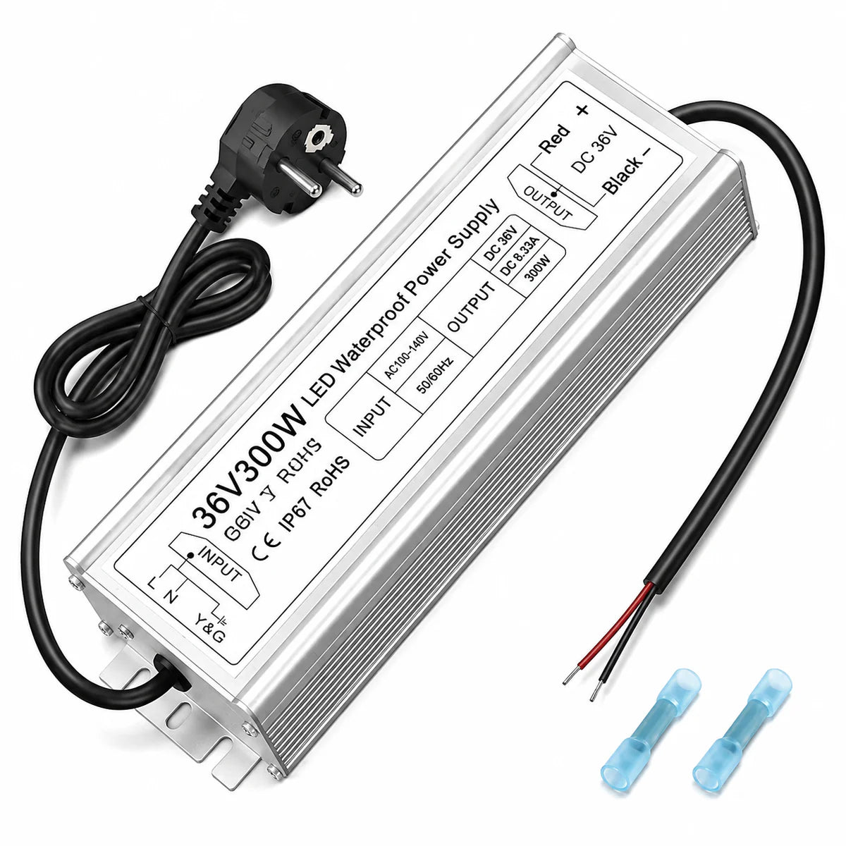 36V Outdoor Waterproof LED Power Supply 100W–400W, 175–265V Input, Single Wire Output, Aluminum Housing, Landscape & Outdoor Lighting, CE/RoHS/FCC Certified, Waterproof Transformer for Outdoor Lighting, UK/EU Plug