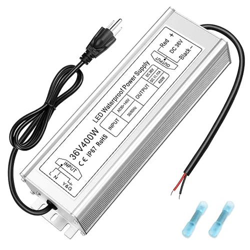 36V Outdoor Waterproof LED Power Supply 100W–400W, 90–140V Input, Single Wire Output, Aluminum Housing, Landscape & Outdoor Lighting, CE/RoHS/FCC Certified, Waterproof Transformer for Outdoor Lighting, US Plug