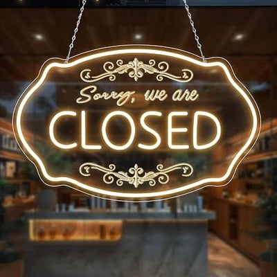 SORRY, WE ARE CLOSED LED Silicone LED Store Signs – 16.5×9 Inch (42×23 cm) Horizontal Style | 5V USB Powered Warm White Dimmable Light for  Store Entrances & Business Locations