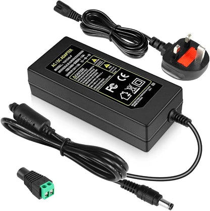 72W Desktop LED Adapter Switching Transformer DC 12V, AC 100–240V Input, UK Plug for LED Strip Lights, CCTV Systems, Security Cameras, Routers and Electronic Devices
