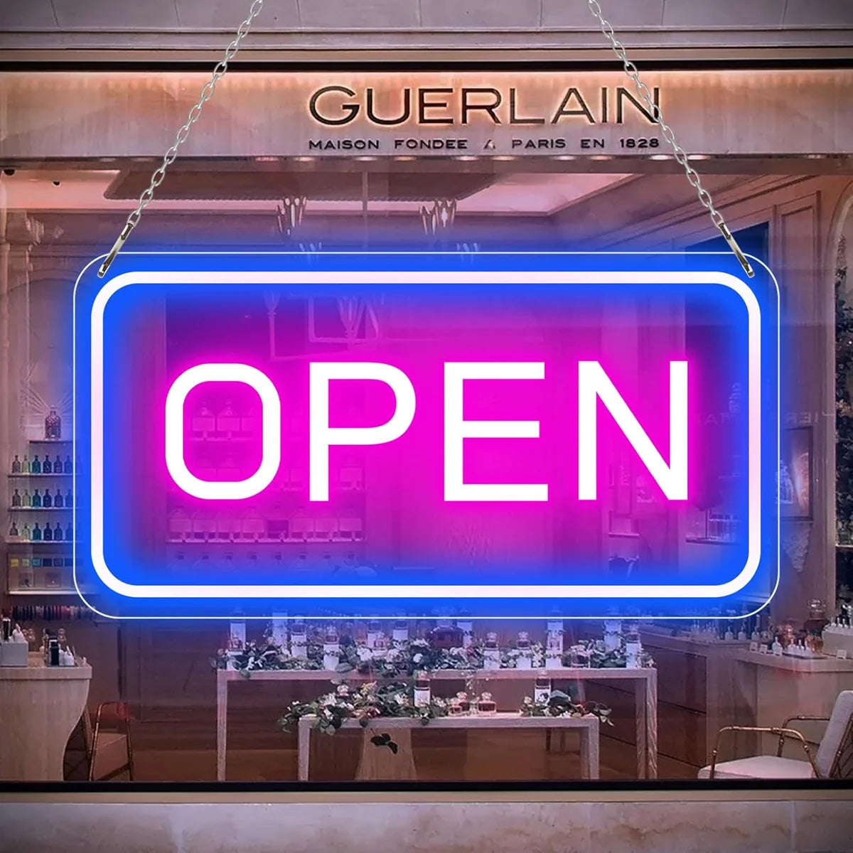 OPEN LED Store Signs – Rectangular | 3 Glow Color Options | 16×9 inch | Window Hanging | Plug & Play for  Store Entrances & Business Locations