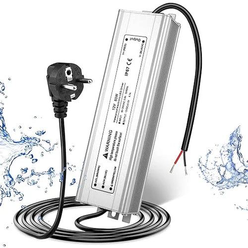 12V Outdoor Waterproof LED Power Supply 30W–100W, 90–265V Input, Single Wire Output, Aluminum Housing, Landscape & Outdoor Lighting, CE/RoHS/FCC Certified, Waterproof Transformer for Outdoor Lighting, US/UK/EU Plug