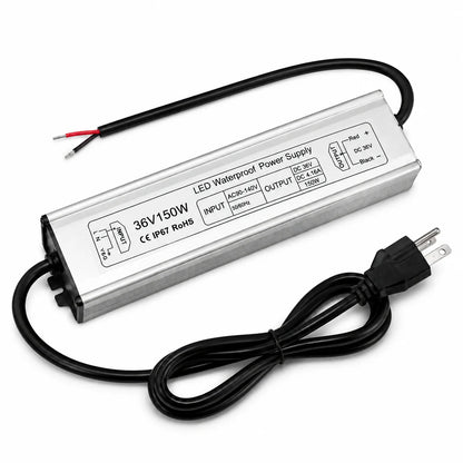 36V Outdoor Waterproof LED Power Supply 100W–400W, 90–140V Input, Single Wire Output, Aluminum Housing, Landscape & Outdoor Lighting, CE/RoHS/FCC Certified, Waterproof Transformer for Outdoor Lighting, US Plug