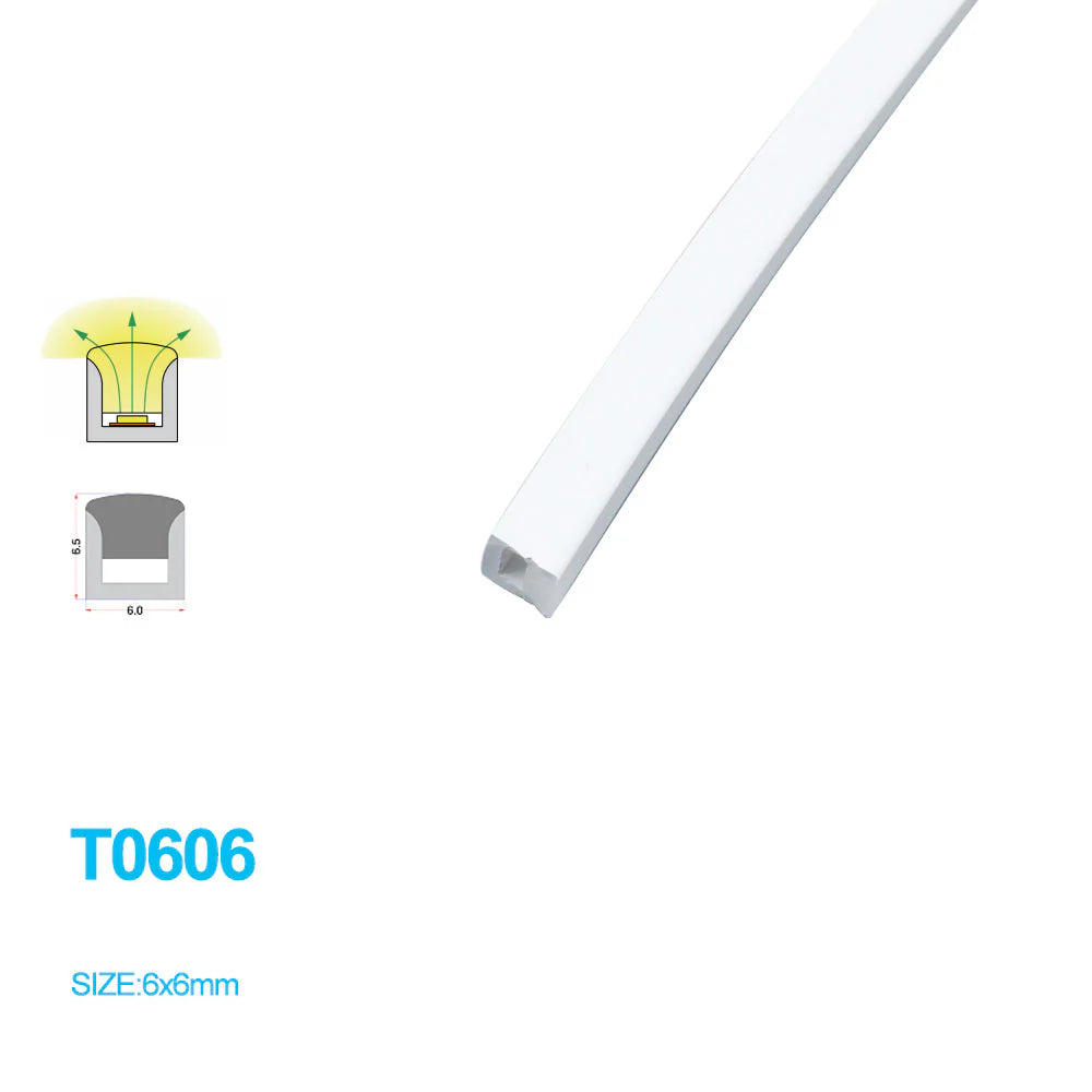 I-TE Series 6×6mm Top Emitting LED Neon Tube Housing | S0606 Soft Neon Tube Housing | IP67 Waterproof | 3mm PCB Width | 16.4FT/5M | Mini Cabinet Lighting