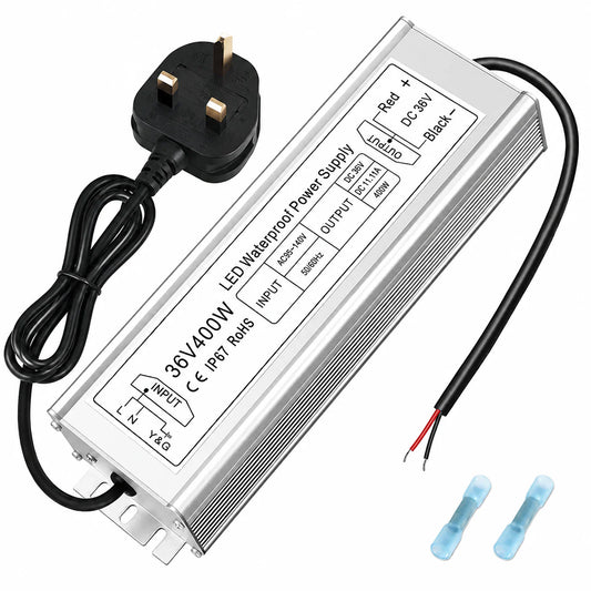 36V Outdoor Waterproof LED Power Supply 100W–400W, 175–265V Input, Single Wire Output, Aluminum Housing, Landscape & Outdoor Lighting, CE/RoHS/FCC Certified, Waterproof Transformer for Outdoor Lighting, UK/EU Plug