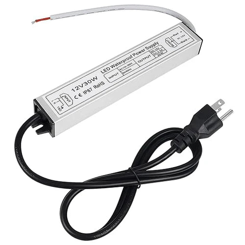 12V Outdoor Waterproof LED Power Supply 30W–100W, 90–265V Input, Single Wire Output, Aluminum Housing, Landscape & Outdoor Lighting, CE/RoHS/FCC Certified, Waterproof Transformer for Outdoor Lighting, US/UK/EU Plug