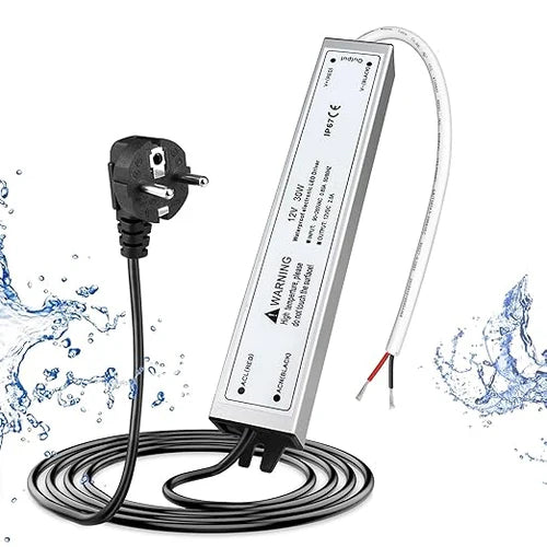 12V Outdoor Waterproof LED Power Supply 30W–100W, 90–265V Input, Single Wire Output, Aluminum Housing, Landscape & Outdoor Lighting, CE/RoHS/FCC Certified, Waterproof Transformer for Outdoor Lighting, US/UK/EU Plug