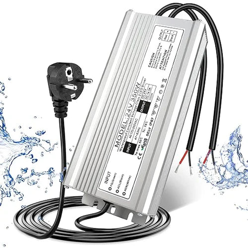 24V Outdoor Waterproof LED Power Supply 200W–500W, 175–265V Input, Single/Dual Wire Output, Aluminum Housing, Landscape & Outdoor Lighting, CE/RoHS/FCC Certified, Waterproof Transformer for Outdoor Lighting, UK/EU Plug