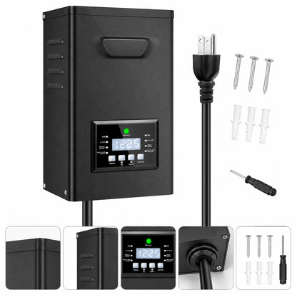 400W Low Voltage Lighting Transformer – 120V to 12V/14V AC, Timer & Internal Photocell, Low Voltage Power Supply for Outdoor LED Lighting