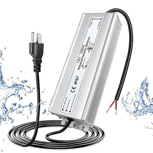 12V Outdoor Waterproof LED Power Supply 110W–280W, 90–265V Input, Single Wire Output, Aluminum Housing, Landscape & Outdoor Lighting, CE/RoHS/FCC Certified, Waterproof Transformer for Outdoor Lighting, US/UK/EU Plug