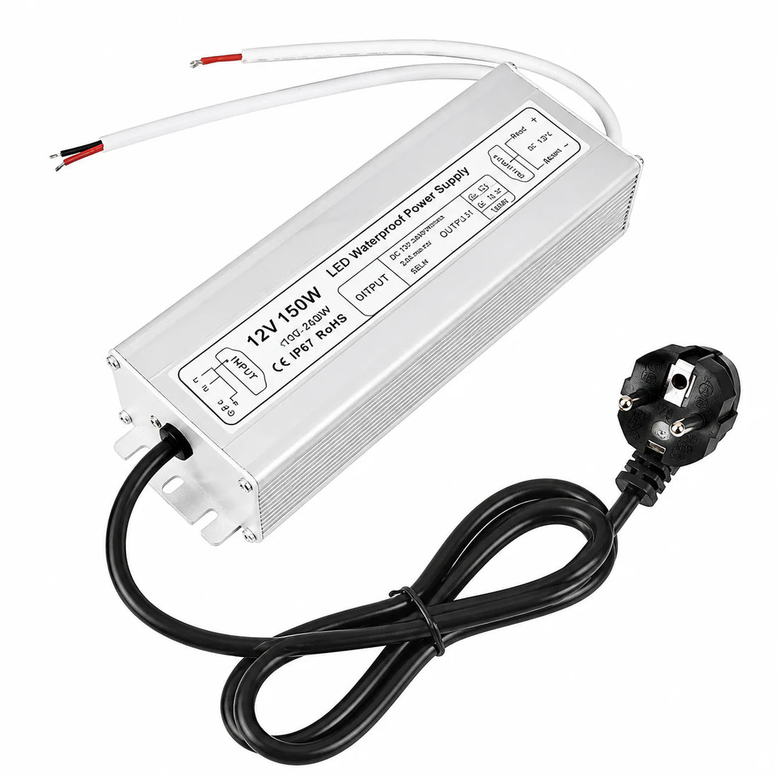 12V Outdoor Waterproof LED Power Supply 110W–280W, 90–265V Input, Single Wire Output, Aluminum Housing, Landscape & Outdoor Lighting, CE/RoHS/FCC Certified, Waterproof Transformer for Outdoor Lighting, US/UK/EU Plug