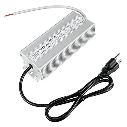 12V Outdoor Waterproof LED Power Supply 30W–100W, 90–265V Input, Single Wire Output, Aluminum Housing, Landscape & Outdoor Lighting, CE/RoHS/FCC Certified, Waterproof Transformer for Outdoor Lighting, US/UK/EU Plug