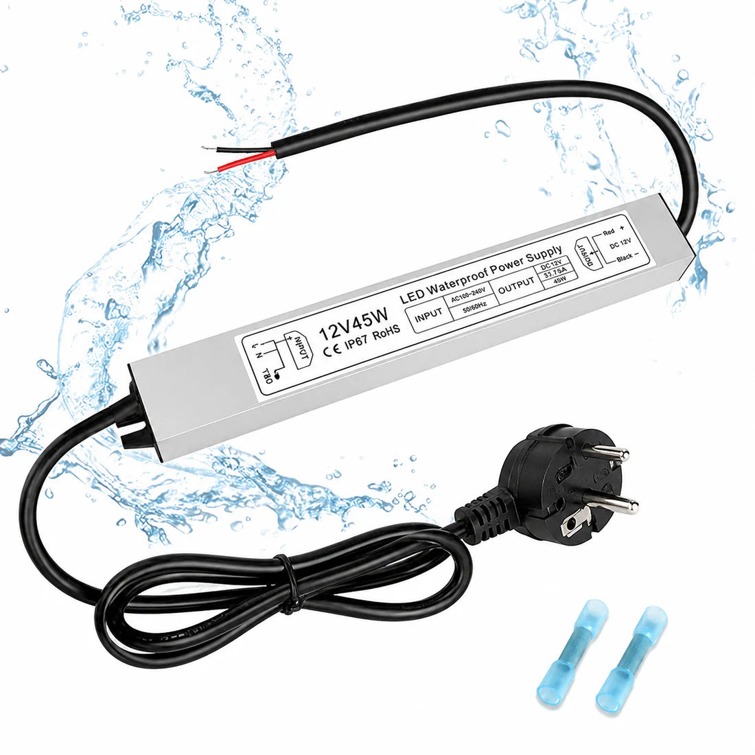 12V Outdoor Waterproof LED Power Supply 30W–100W, 90–265V Input, Single Wire Output, Aluminum Housing, Landscape & Outdoor Lighting, CE/RoHS/FCC Certified, Waterproof Transformer for Outdoor Lighting, US/UK/EU Plug