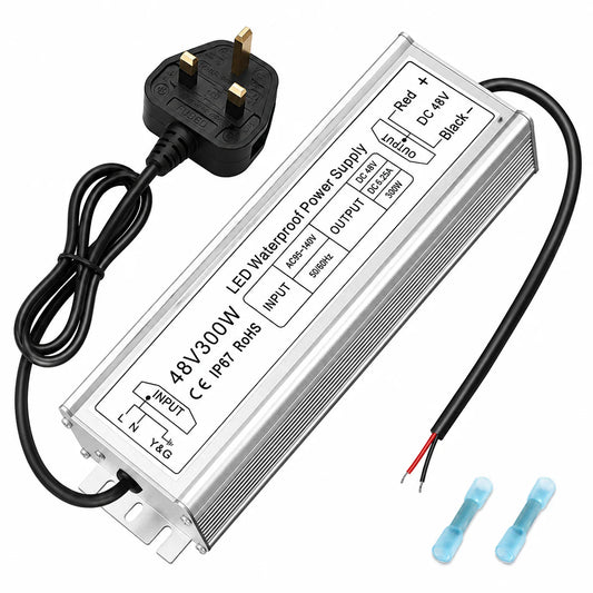 48V Outdoor Waterproof LED Power Supply 100W–400W, 175–265V Input, Single Wire Output, Aluminum Housing, Landscape & Outdoor Lighting, CE/RoHS/FCC Certified, Waterproof Transformer for Outdoor Lighting, UK/EU Plug