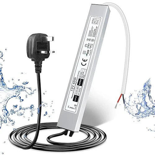 12V Outdoor Waterproof LED Power Supply 30W–100W, 90–265V Input, Single Wire Output, Aluminum Housing, Landscape & Outdoor Lighting, CE/RoHS/FCC Certified, Waterproof Transformer for Outdoor Lighting, US/UK/EU Plug