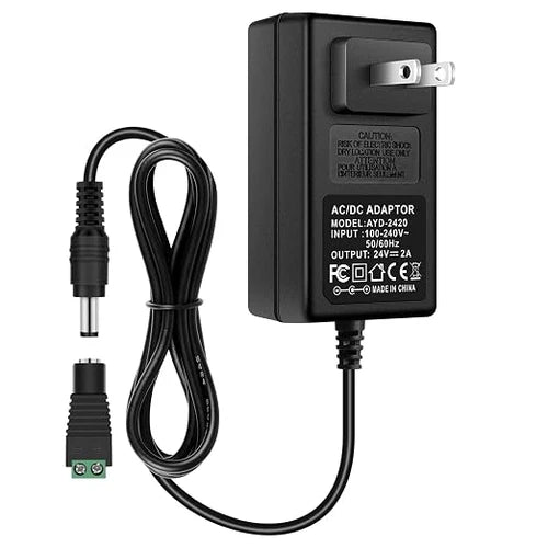 24V Plug-in Power Adapter 24W, AC 100–240V Input, Black Case - UK Plug AC Power Supply for LED Lighting and DIY Projects