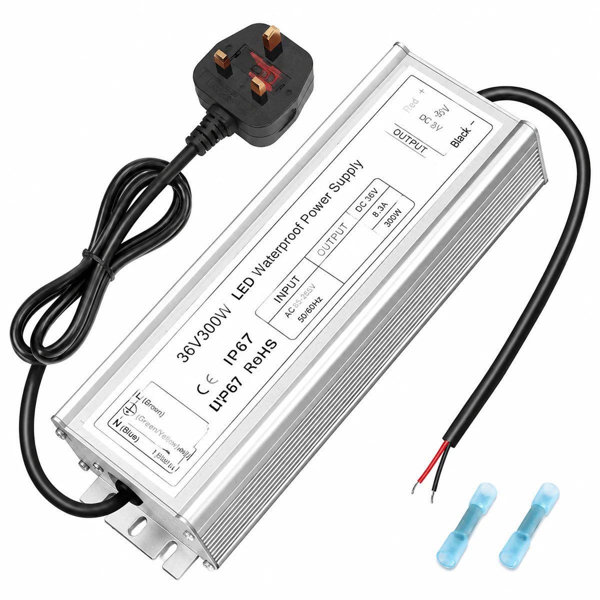 36V Outdoor Waterproof LED Power Supply 100W–400W, 175–265V Input, Single Wire Output, Aluminum Housing, Landscape & Outdoor Lighting, CE/RoHS/FCC Certified, Waterproof Transformer for Outdoor Lighting, UK/EU Plug