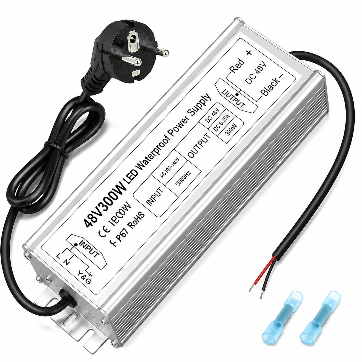 inShareplus 48 V 400 W LED-Netzteil, IP67 regenfester, wasserdichter Außentreiber, AC 90–140 V auf DC 48 V Niederspannungstransformator, Adapterkonverter für LED-Licht, Computerprojekt, Außenbereich 