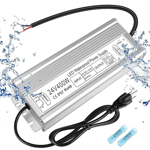 24V Outdoor Waterproof LED Power Supply 200W–500W, 90–140V Input, Single/Dual Wire Output, Aluminum Housing, Landscape & Outdoor Lighting, CE/RoHS/FCC Certified, Waterproof Transformer for Outdoor Lighting, US Plug