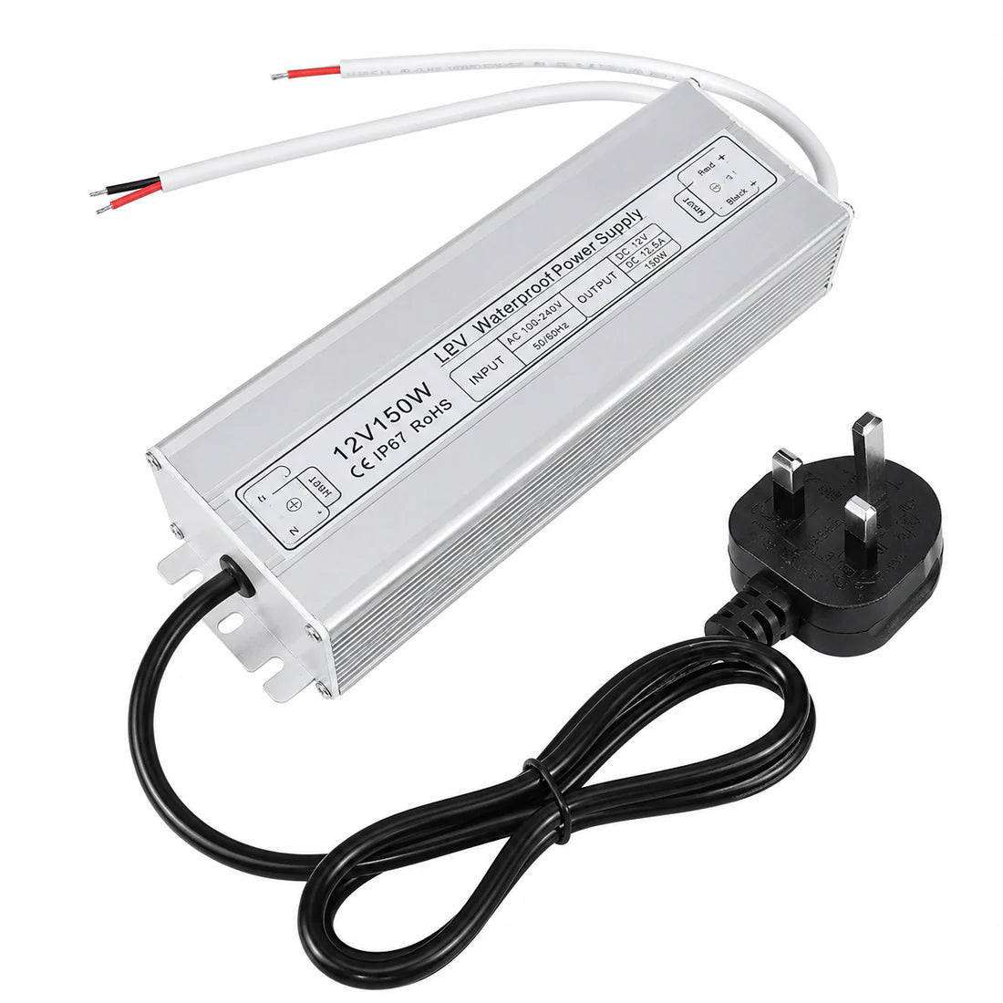 12V Outdoor Waterproof LED Power Supply 110W–280W, 90–265V Input, Single Wire Output, Aluminum Housing, Landscape & Outdoor Lighting, CE/RoHS/FCC Certified, Waterproof Transformer for Outdoor Lighting, US/UK/EU Plug