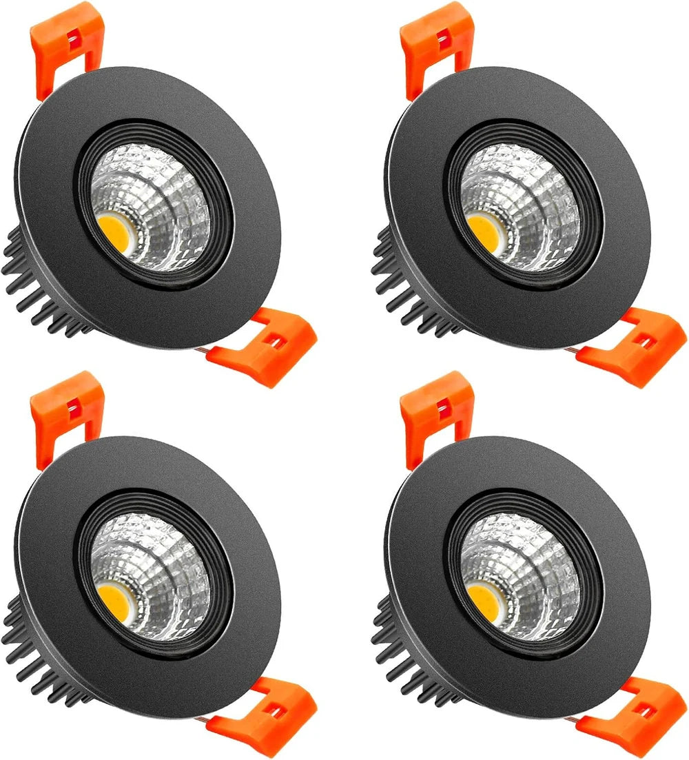 3W Adjustable COB LED Downlight - 2700K–6000K - White/Black/Gold/Silver Housing - TRIAC Dimmable - 100–130V / 200–240V AC - 4-Pack - Ambient & Accent Lighting