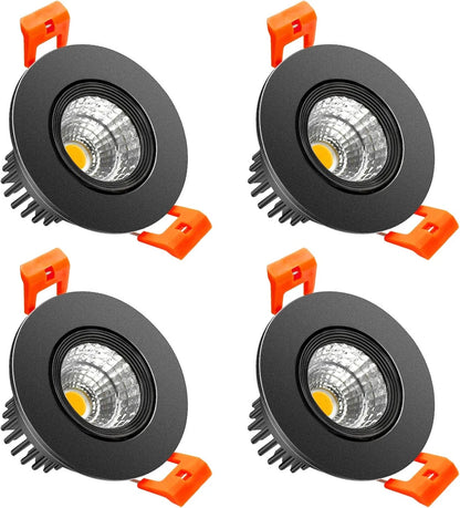 3W Adjustable COB LED Downlight - 2700K–6000K - White/Black/Gold/Silver Housing - TRIAC Dimmable - 100–130V / 200–240V AC - 4-Pack - Ambient & Accent Lighting