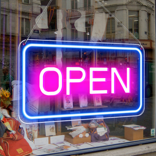 LightingWill Neon Open Sign Light – 16"x9" LED Open Sign with Adjustable Brightness, USB Powered 5V Electric Business Sign for Shops, Bars, Cafes, Hotels, Windows, and Outdoor Use