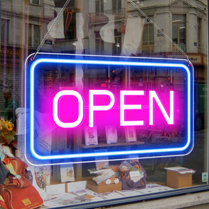 LightingWill Neon Open Sign Light – 16"x9" LED Open Sign with Adjustable Brightness, USB Powered 5V Electric Business Sign for Shops, Bars, Cafes, Hotels, Windows, and Outdoor Use