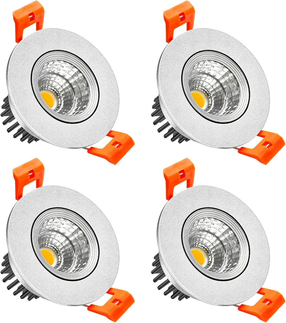 3W Adjustable COB LED Downlight - 2700K–6000K - White/Black/Gold/Silver Housing - TRIAC Dimmable - 100–130V / 200–240V AC - 4-Pack - Ambient & Accent Lighting
