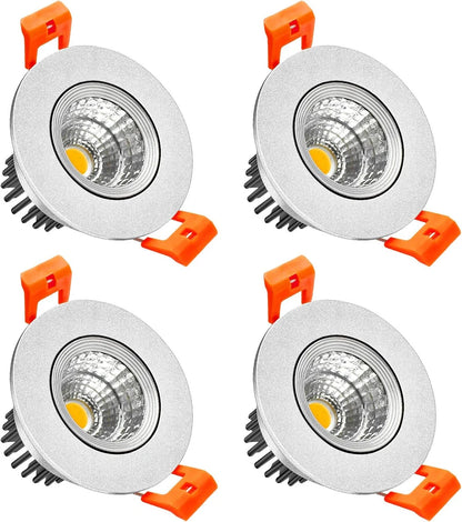 3W Adjustable COB LED Downlight - 2700K–6000K - White/Black/Gold/Silver Housing - TRIAC Dimmable - 100–130V / 200–240V AC - 4-Pack - Ambient & Accent Lighting