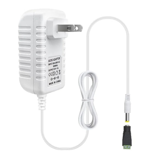 12V Plug-in Power Adapter 12W, AC 100–240V Input, Black/White Case - US Plug AC Power Supply for LED Lighting, DIY Projects and Home Devices