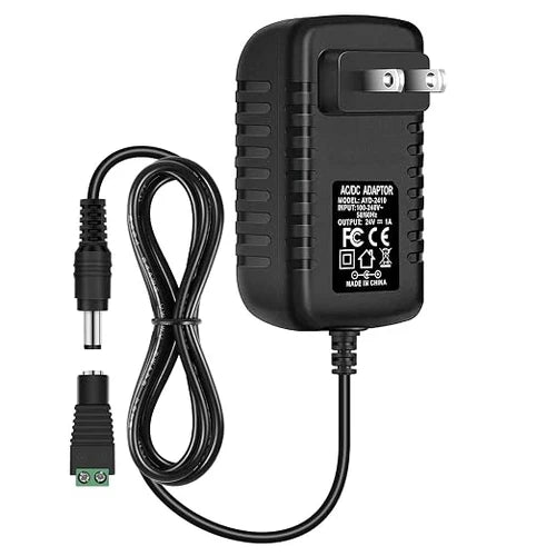 24V Plug-in Power Adapter 24W, AC 100–240V Input, Black Case - US Plug AC Power Supply for LED Lighting and DIY Projects