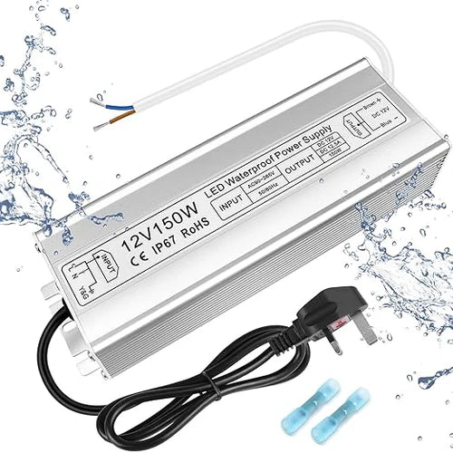 12V Outdoor Waterproof LED Power Supply 110W–280W, 90–265V Input, Single Wire Output, Aluminum Housing, Landscape & Outdoor Lighting, CE/RoHS/FCC Certified, Waterproof Transformer for Outdoor Lighting, US/UK/EU Plug