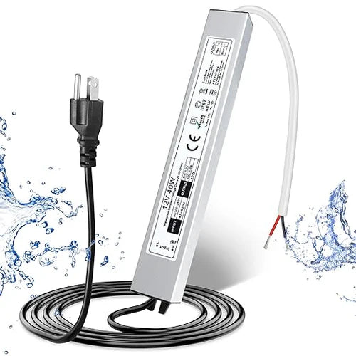 12V Outdoor Waterproof LED Power Supply 30W–100W, 90–265V Input, Single Wire Output, Aluminum Housing, Landscape & Outdoor Lighting, CE/RoHS/FCC Certified, Waterproof Transformer for Outdoor Lighting, US/UK/EU Plug