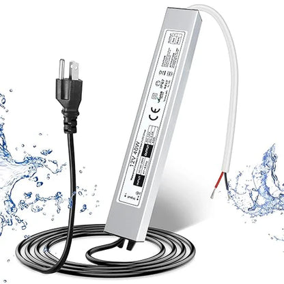 12V Outdoor Waterproof LED Power Supply 30W–100W, 90–265V Input, Single Wire Output, Aluminum Housing, Landscape & Outdoor Lighting, CE/RoHS/FCC Certified, Waterproof Transformer for Outdoor Lighting, US/UK/EU Plug