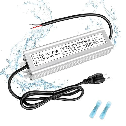 12V Outdoor Waterproof LED Power Supply 30W–100W, 90–265V Input, Single Wire Output, Aluminum Housing, Landscape & Outdoor Lighting, CE/RoHS/FCC Certified, Waterproof Transformer for Outdoor Lighting, US/UK/EU Plug