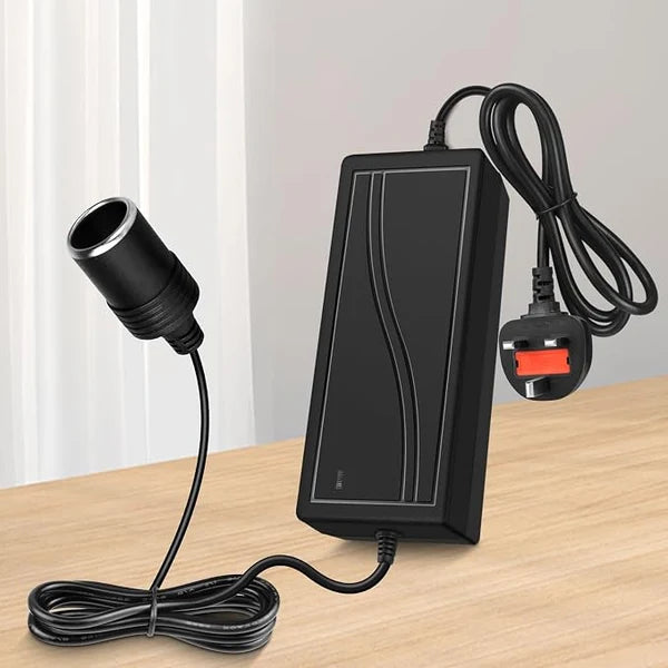 60W Desktop LED Adapter Cigarette Lighter DC 12V, AC 100–240V Input, with US/UK Plug, Converter Transformer — for Car Accessories, Tire Inflators, Portable Coolers, Car Vacuum Cleaners and 12V Automotive Devices