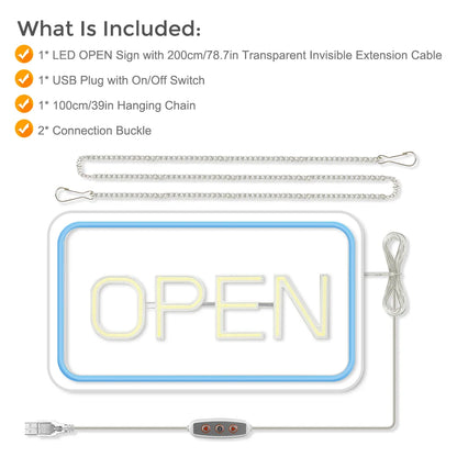 OPEN LED Store Signs – USB Powered | 16×9 inch | 5 Color Options | LED Window Hanging Light for  Store Entrances & Business Locations