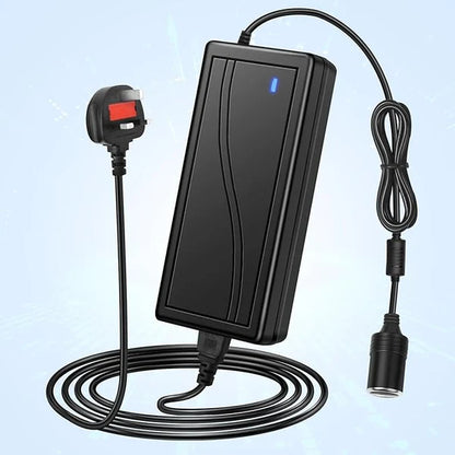 72W Desktop LED Adapter Cigarette Lighter DC 12V, AC 100–240V Input, with UK Plug, Converter Transformer — for Car Accessories, Tire Inflators, Portable Coolers, Car Vacuum Cleaners and 12V Automotive Devices