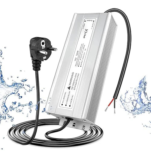 12V Outdoor Waterproof LED Power Supply 110W–280W, 90–265V Input, Single Wire Output, Aluminum Housing, Landscape & Outdoor Lighting, CE/RoHS/FCC Certified, Waterproof Transformer for Outdoor Lighting, US/UK/EU Plug