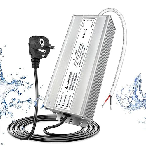 12V Outdoor Waterproof LED Power Supply 30W–100W, 90–265V Input, Single Wire Output, Aluminum Housing, Landscape & Outdoor Lighting, CE/RoHS/FCC Certified, Waterproof Transformer for Outdoor Lighting, US/UK/EU Plug