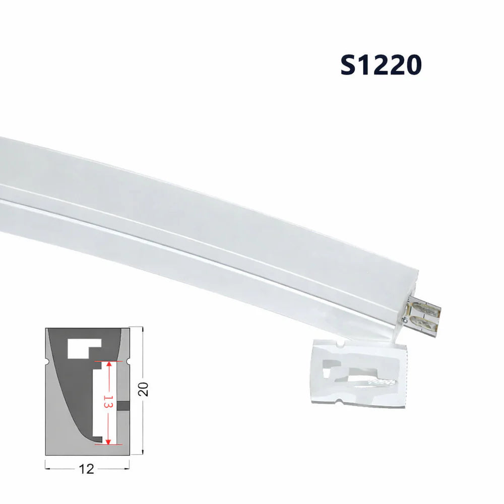 I-SE Series 12×20mm Side Emitting LED Neon Tube Housing | S1220 Silicone Neon Tube | IP67 Waterproof | 10mm PCB Width | 16.4FT/5M | Retail Shelf Edge Lighting