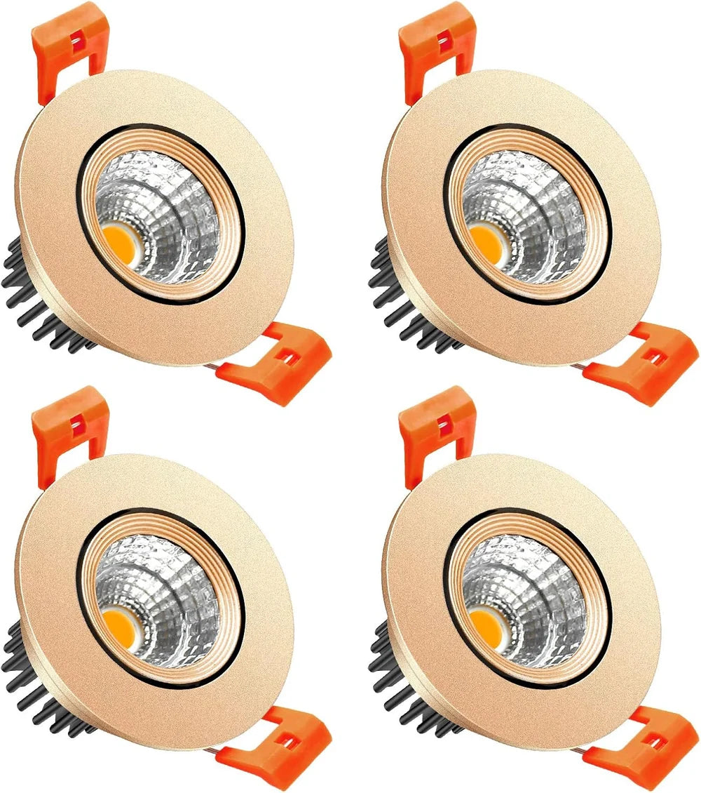 3W Adjustable COB LED Downlight - 2700K–6000K - White/Black/Gold/Silver Housing - TRIAC Dimmable - 100–130V / 200–240V AC - 4-Pack - Ambient & Accent Lighting