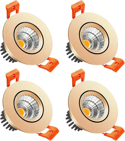 3W Adjustable COB LED Downlight - 2700K–6000K - White/Black/Gold/Silver Housing - TRIAC Dimmable - 100–130V / 200–240V AC - 4-Pack - Ambient & Accent Lighting