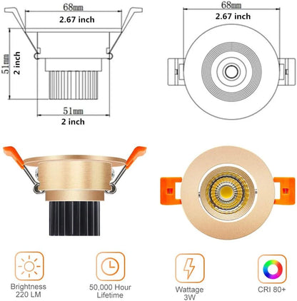 3W Adjustable COB LED Downlight - 2700K–6000K - White/Black/Gold/Silver Housing - TRIAC Dimmable - 100–130V / 200–240V AC - 4-Pack - Ambient & Accent Lighting